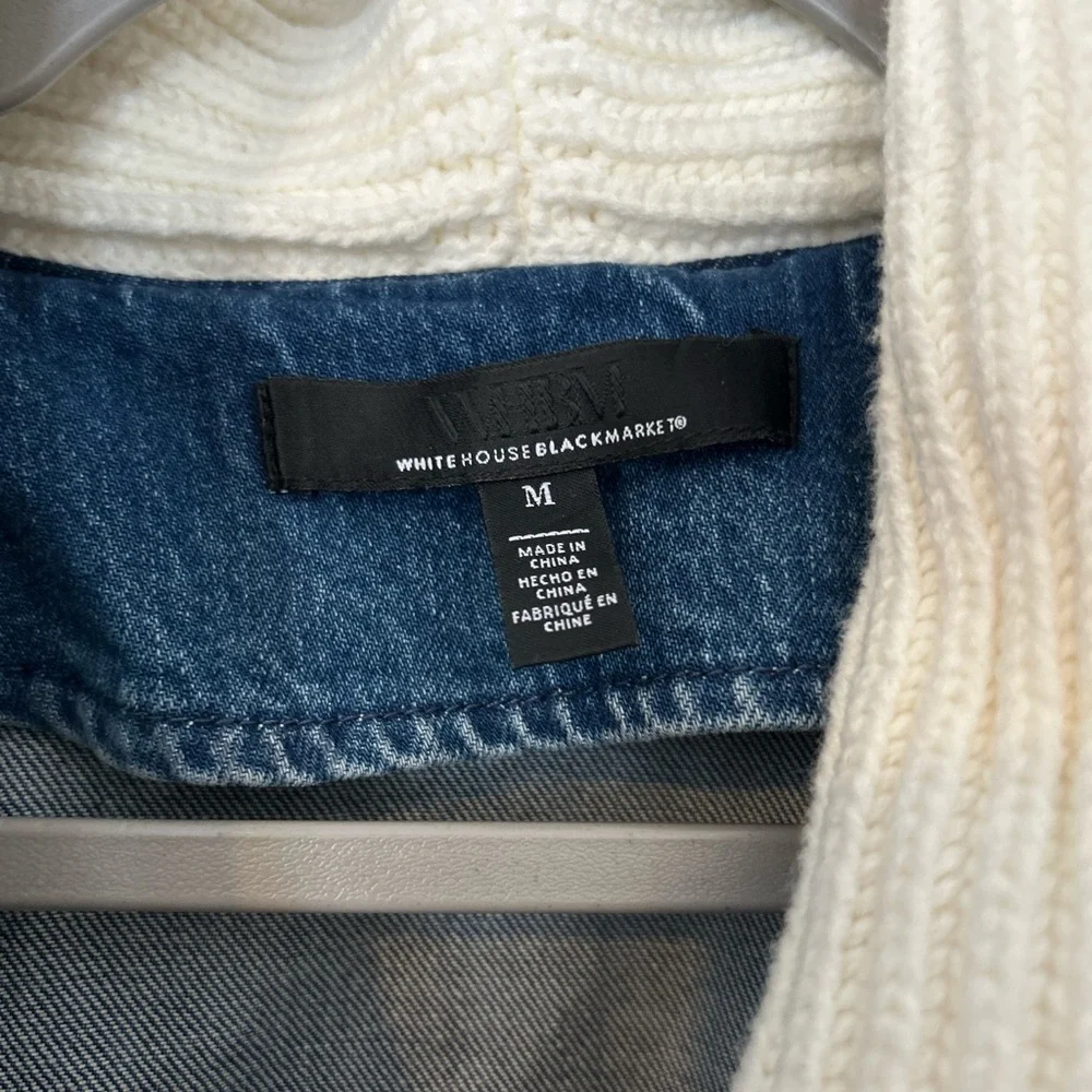 White House Black Market Blue Jean Jacket with Cream Collar - Picture 2 of 3